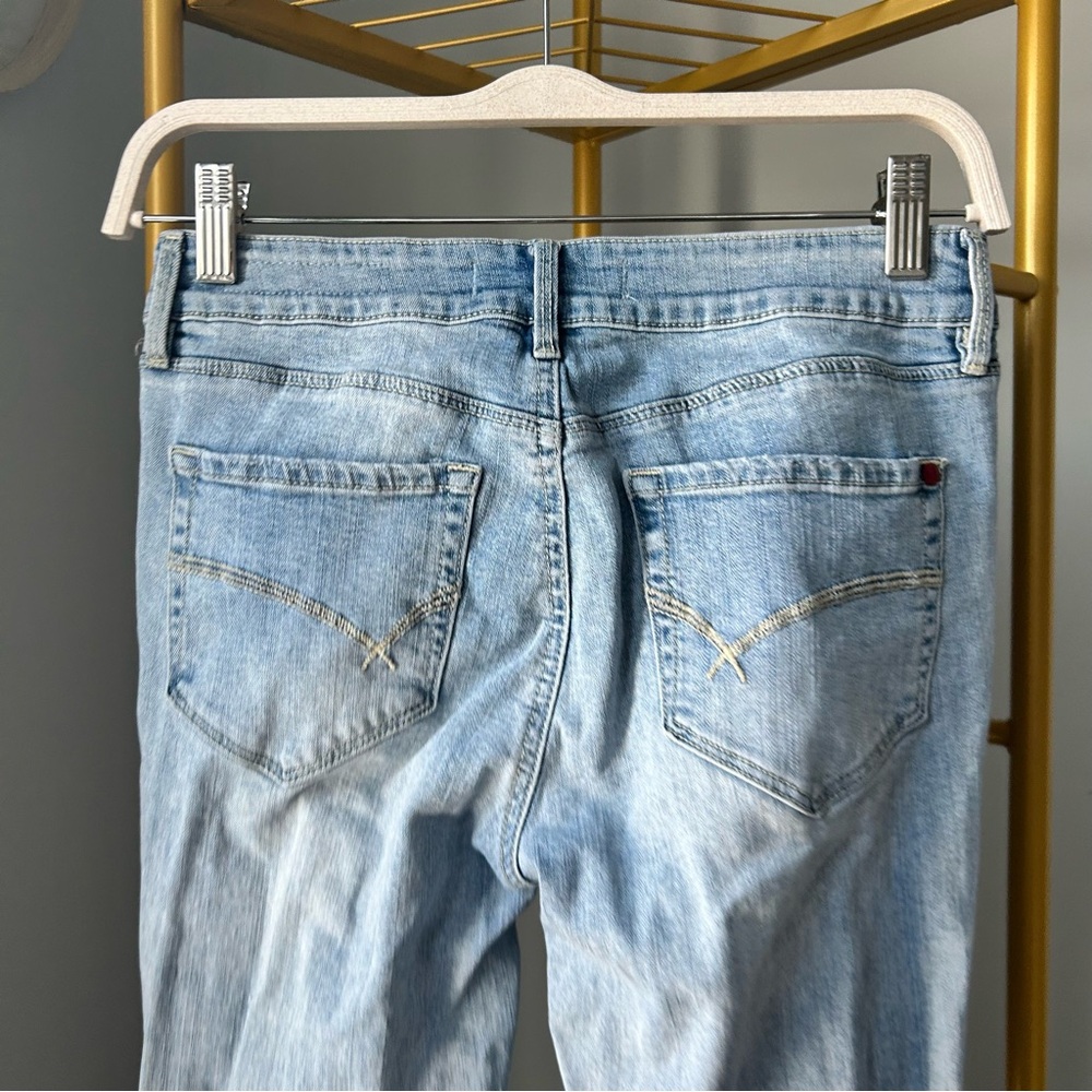 Bullhead Denim Co. Y2K light blue wash low rise skinny distressed jeans size 5 - Picture 3 of 7